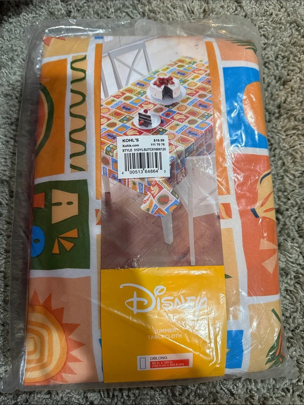 Disney Orange Multi-Color Sun & Tile Pattern Oblong Tablecloth